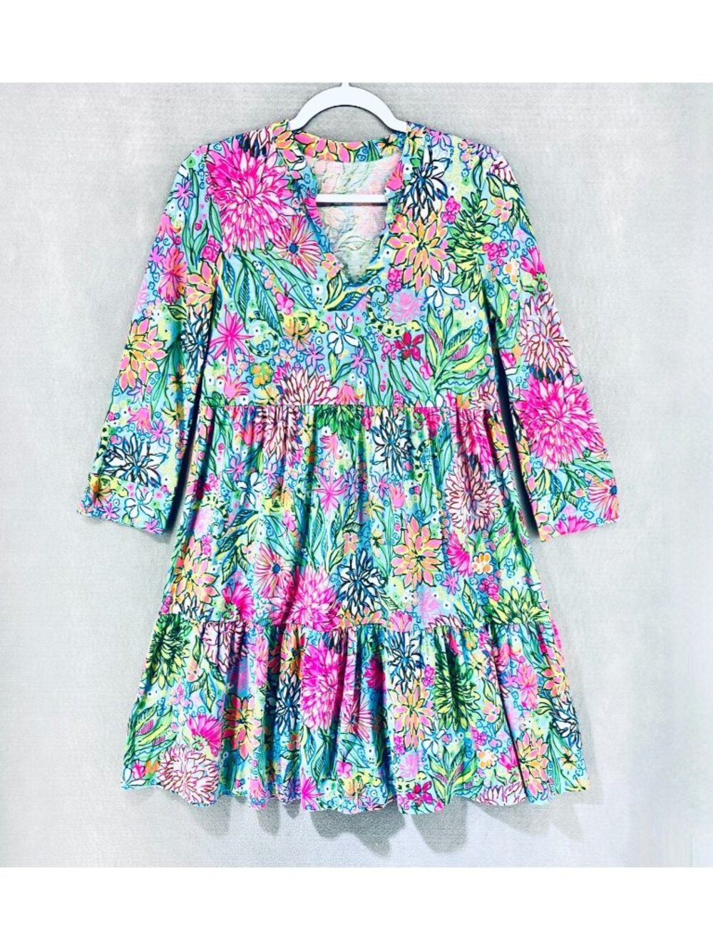 Lilly Pulitzer Dress Womens Small Multicolor Cotton Ditzy Floral Layered Preppy